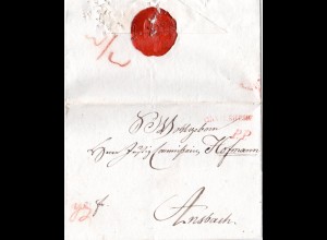 Württemberg 1815, roter L1 CRAILSHEIM u. P.P. auf Franko Brief n. Ansbach Bayern