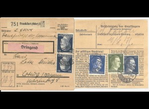 DR 1942, Frankfurt (Oder), Paketkarte m. DRINGEND Frankatur. #2095