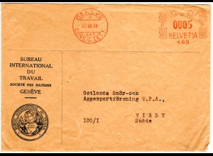 Schweiz 1934, Bureau Int. Du Travail Umschlag m. Geneve Consig Lett. Freistempel