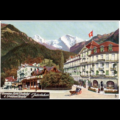Schweiz, Interlaken, Terminus Hotel Bahnhof & Pension Bristol, ungebr. Farb-AK