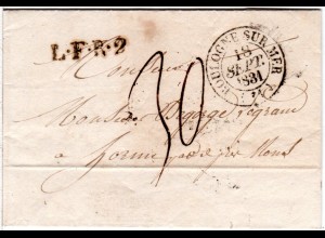 Frankreich 1831, K2 Boulogne Sur Mer u. L.F.R.2 auf Porto Brief n. Belgien