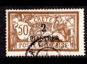 Französische Post Kreta 17, sauber La Canea gestempelte 2 Pia./50 C.