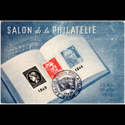 Frankreich, Salon de la Philatelie Paris 1946, unfrankierte Farb-AK