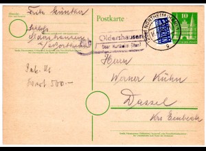 BRD 1950, Landpost Stpl. 20b OLDERSHAUSEN über Northeim auf 10 Pf. Ganzsache