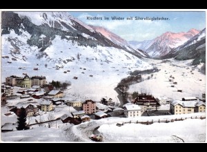 Schweiz, Klosters im Winter m. Silvrettagletscher, 1912 gebr. Farb-AK