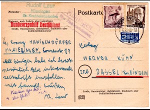 1949, Landpost Stempel RÜSSINGEN über Kirchheimbolanden auf Karte m. 4+6 Pf. 