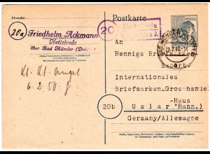 1948, Landpost Stempel 20 NETTELREDE über Bad Münder auf 12 Pf. Ganzsache