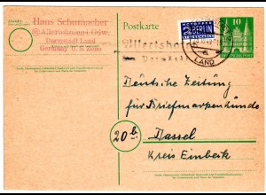 1949, Landpost Stempel ALLERTSHOFEN über Darmstadt auf 10 Pf. Ganzsache