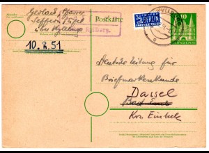 1951, Landpost Stempel SEFFERN über KYLLBURG auf 10 Pf. Ganzsache