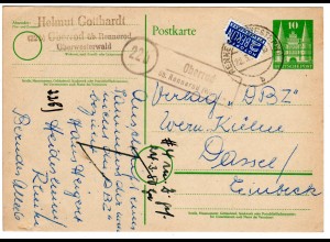 1950, Landpost Stempel 22b OBERROD üb. Rennerod (Westerw.) auf 10 Pf. Ganzsache