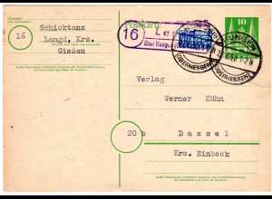 1950, Landpost Stempel 16 LANGD über Hungen auf 10 Pf. Ganzsache