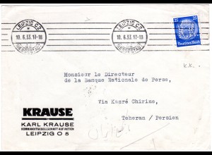 DR 1933, 25 Pf. Hindenburg m. perfin K.K. auf Firmen Brief v. Leipzig n. Persien