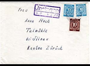 1947, Landpost Stpl. INSINGEN über Rothenburg o.d. T. auf Brief m. 10+2x20 Pf.
