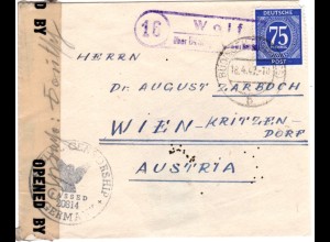 1947, Landpost Stpl. 16 WOLF über Büdingen auf Zensur Brief m. 75 Pf. 