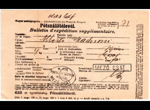Ungarn 1918, Postschein m. diversen vorder- u. rücks. Stempeln