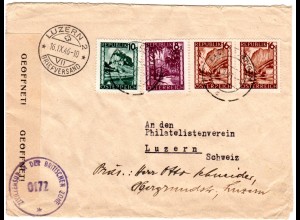 Österreich 1946, 4 Marken auf Zensur Brief v. Eggersdorf b. Graz i.d. Schweiz