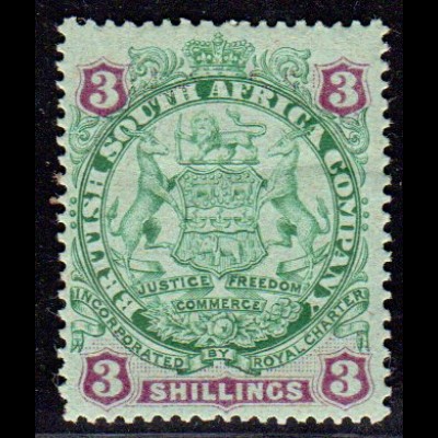 British South Africa Company 35, unused hinged 3 Sh. with original gum 