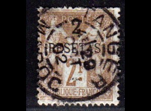 Französische Post Marokko 10, sauber gest. 2 Pesetas/2 F.
