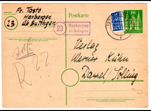 1950, Landpost Stpl. 23 HARBERGEN über Sulingen auf 10 Pf. Ganzsache 