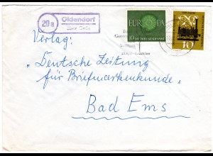 BRD 1961, Landpost Stpl. 20a OLDENDORF über Celle auf Brief m. 2x10 Pf.