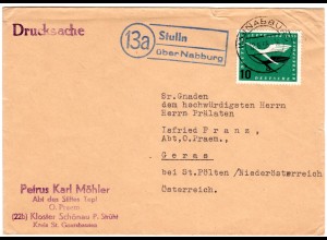 BRD 1956, Landpost Stpl. 13a STULLN über Nabburg auf Drucksache m. EF 10 Pf. 