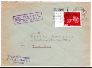 BRD 1961, Landpost Stpl. 24b GOKELS auf Brief m. 20 Pf. 