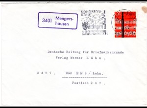 BRD 1962, Landpost Stpl. 3401 MENGERSHAUSEN auf Brief m. 20 Pf. 