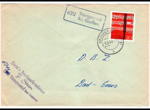 BRD 1962, Landpost Stpl. 6311 STANGENROD Kr. Gießen auf Brief m. 20 Pf. 
