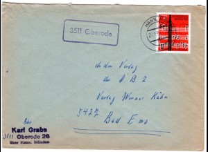BRD 1962, Landpost Stpl. 3511 OBERODE auf Brief m. 20 Pf. Lied und Musik