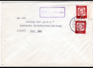 BRD 1963, Landpost Stpl. 5501 SCHLEIDWEILER auf Brief m. 2x20 Pf.