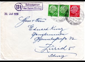 BRD 1956, Landpost Stpl. 13b SCHWAIGANGER über Murnau auf Brief m. 20+2x10 Pf.