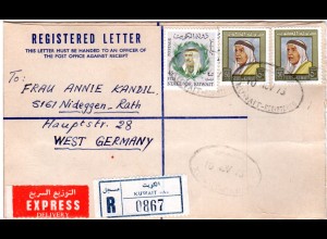 Kuwait 1973, 45+2x50 F. auf Einschreiben Express Brief v. KUWAIT "A"