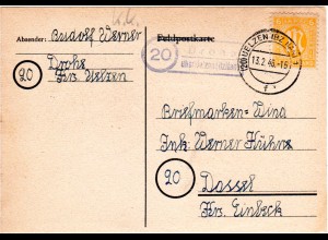 1946, Landpost Stpl. 20 DROHE über Uelzen auf Karte m. 6 Pf. AM-Post