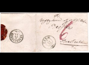 Württemberg 1853, Zier-K3 CALW auf Porto Brief n. Brackenheim