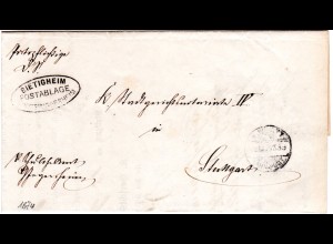Württemberg 1874, Postablage GROSSINGERSHEIM (Bietigheim) auf Brief n. Stuttgart