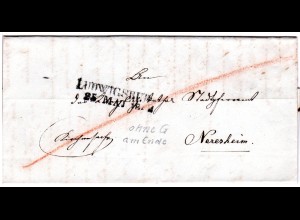 Württemberg 1842, L2 LUDWIGSBURG (ohne "G") auf Kirchensache Brief n. Neresheim.