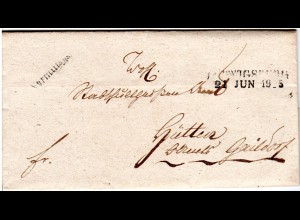 Württemberg 1838, L2 LUDWIGSBURG u. L1 Vormittags auf Franko Brief n. Hütten