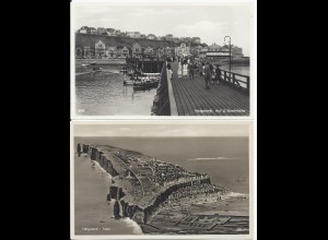 Helgoland Seebrücke m. Personen u. total, 2 alte ungebr. sw-AKs. #1728
