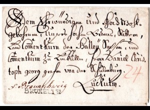 Belgien ca. 1760, L1 BRUXELLES auf Brief n. Luckulm m. Vermerk fo. Braunschweig