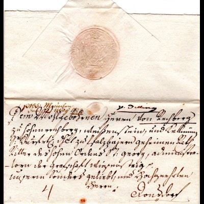 Bayern 1803, hds. "V. Dilling" (Dillingen) auf Adels-Brief n. Donzdorf 