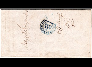 Württemberg 1848, blauer Steigbügelstpl. ÖHRINGEN auf Frankobrief n. Affaltrach