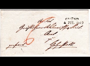 Württemberg 1819, L2 GMÜND klar auf "pressant" Porto Brief n. Hohenstadt 