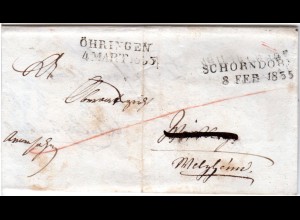 Württemberg 1855, L2 SCHORNDORF u. ÖHRINGEN auf Armensache Nachsende Brief 