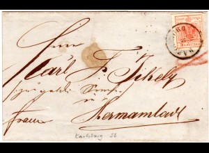 Österreich 1855, breitrandige 3 Kr. auf Brief m. Siebenbürgen-K1 KARLSBURG
