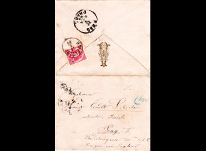 Österreich 1885, 5 Kr. auf Brief v. Hohenelbe m. rücks. Gold-Präge-Momgramm
