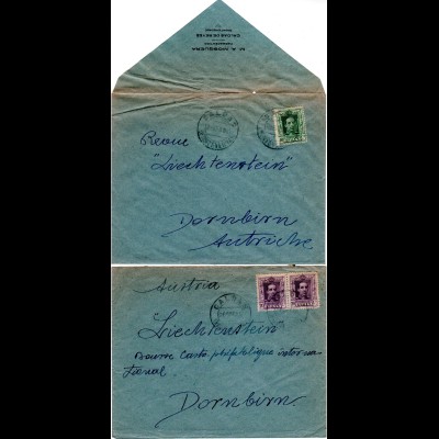Spanien 1926, Brief m. Paar 20 u. Drucksache m. 10 C. v. CALDAS n. Österreich