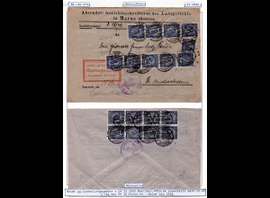 DR 1922, MeF Massenfrankatur 18x2 Mk. vorder-u. rs. auf Zustellungsurkunde Brief