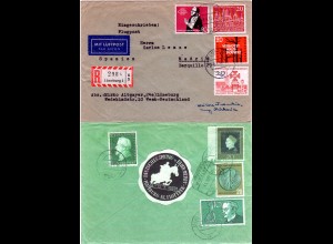 BRD 1959, 8 Marken u. Vignette auf Luftpost Reko Brief v. Lüneburg n. Spanien