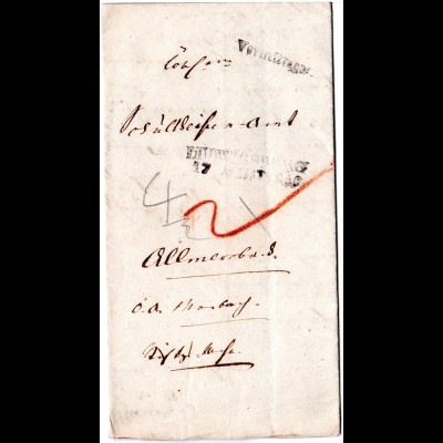 Württemberg 1840, L2 LUDWIGSBURG u. Vormittags auf Porto Brief n. Allmersbach