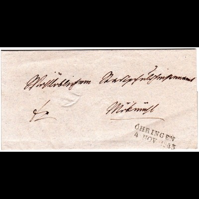Württemberg 1843, L2 ÖHRINGEN u. HEILBRONN auf 2x verwendetem Faltbrief 